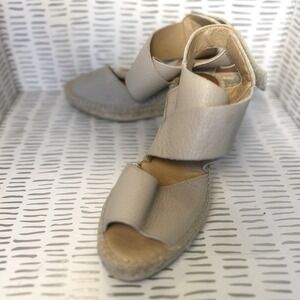 Kanna Spain Women 38 7.5 Taupe Pebbled Leather Espadrille Wedge Sandals Boho